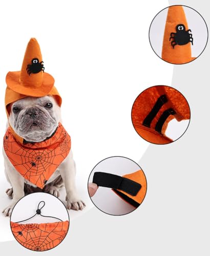 Dog Halloween Costumes 2Pcs Set Witch Hat and Bandana Black U5195