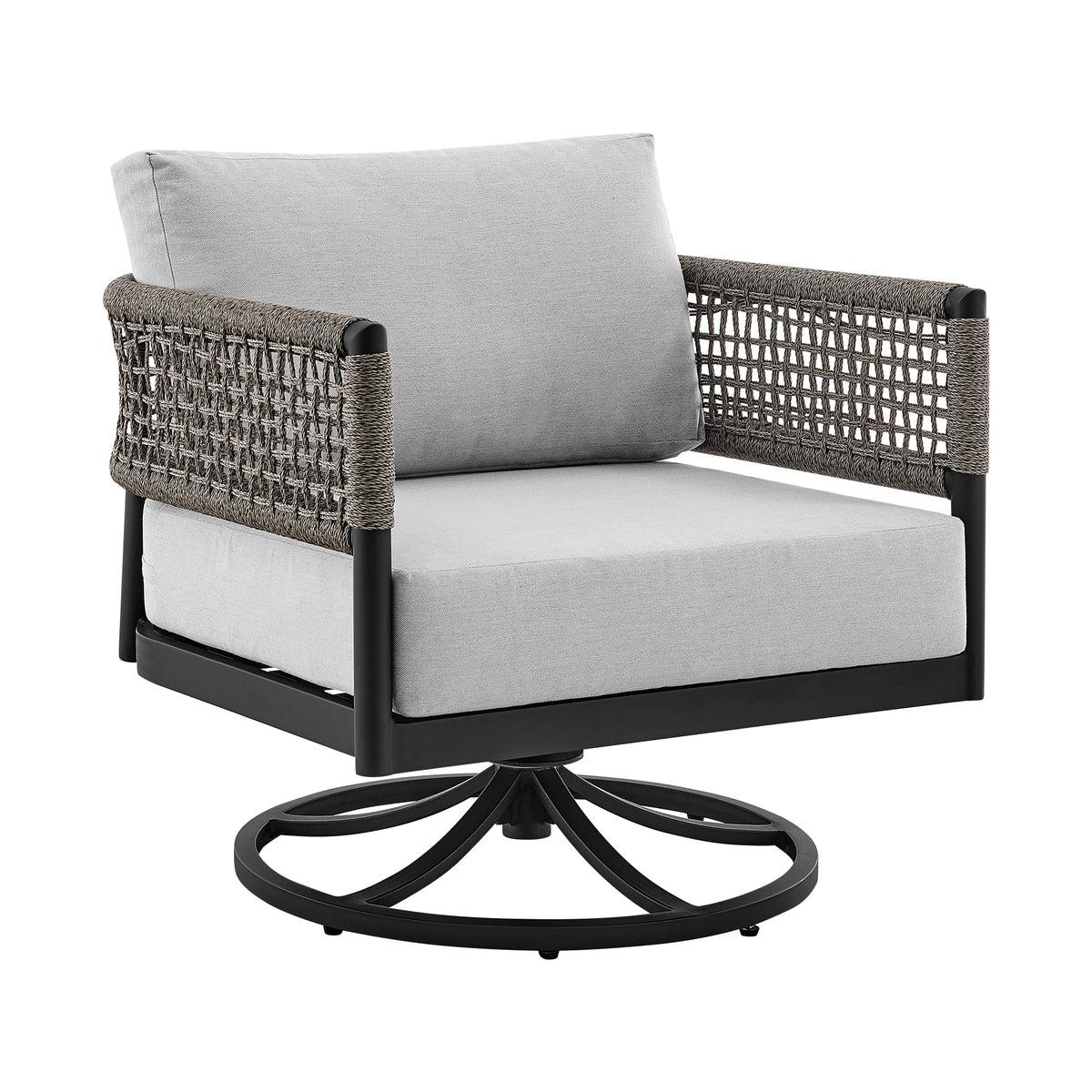 Black Aluminum Grey Rope Swivel Rocking Chair with Cushions S339003