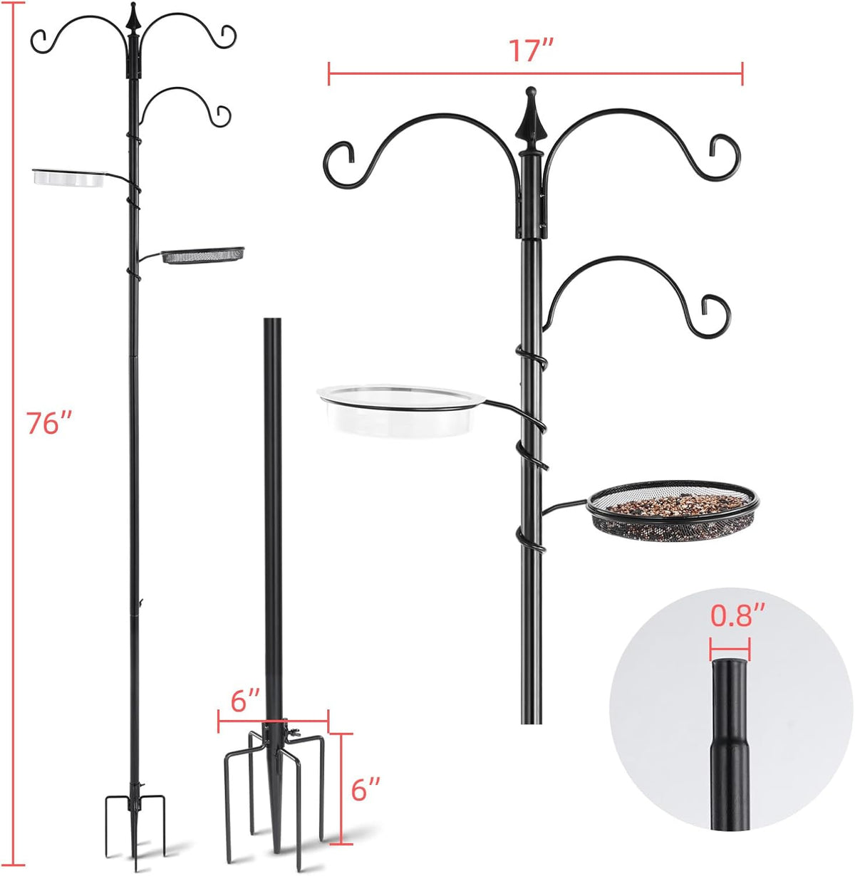 Black 77" Bird Feeder Pole with 5 Prong Base P459888