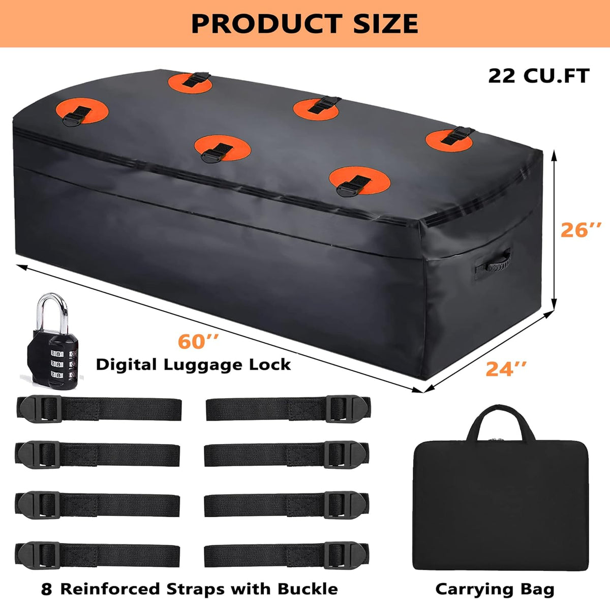 Hitch Cargo Carrier Bag 60 x 24 x 26 Foldable with 6 Reinforced Straps P767