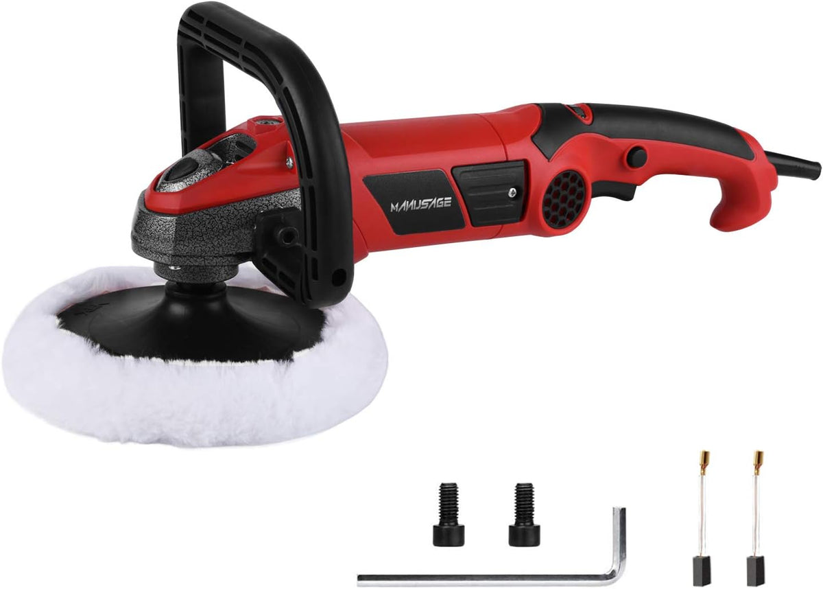 7-Inch Rotary Buffer Polisher, 10Amp Variable Speed Car Polisher, D Shape Detachable Handle, Wool Polishing Wheel U557563