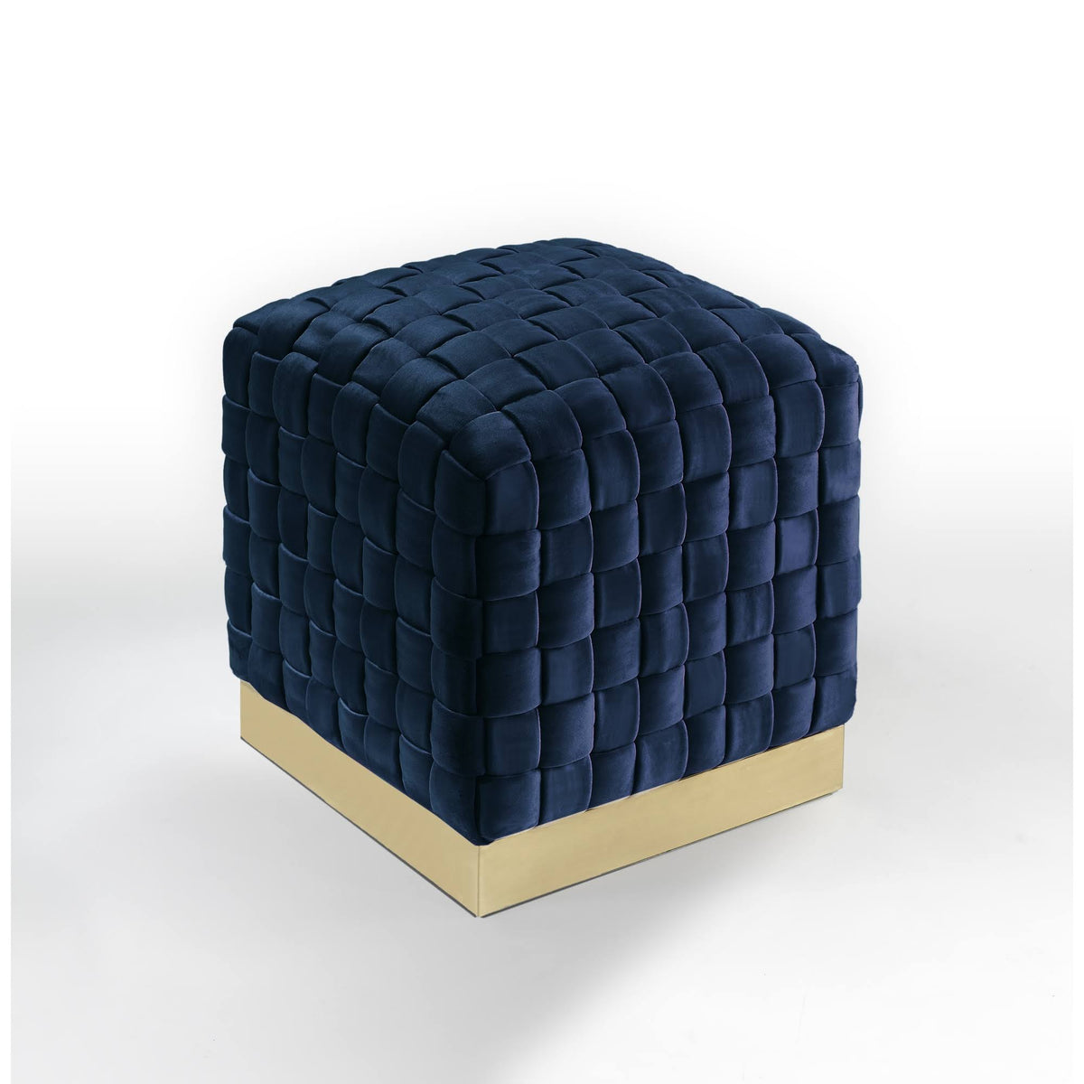 Navy Gold Velvet Cube Ottoman Q2981