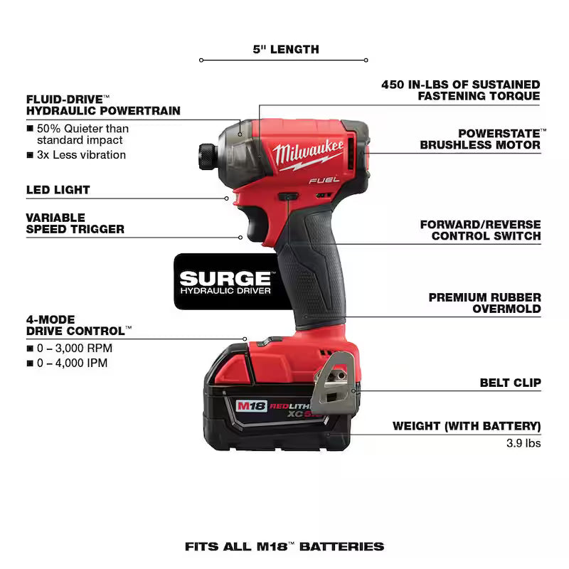 18V Lithium-Ion Brushless Cordless 1/4 in. Hex Impact Driver Kit with Pin Nailer & 2.0 Ah Battery X947