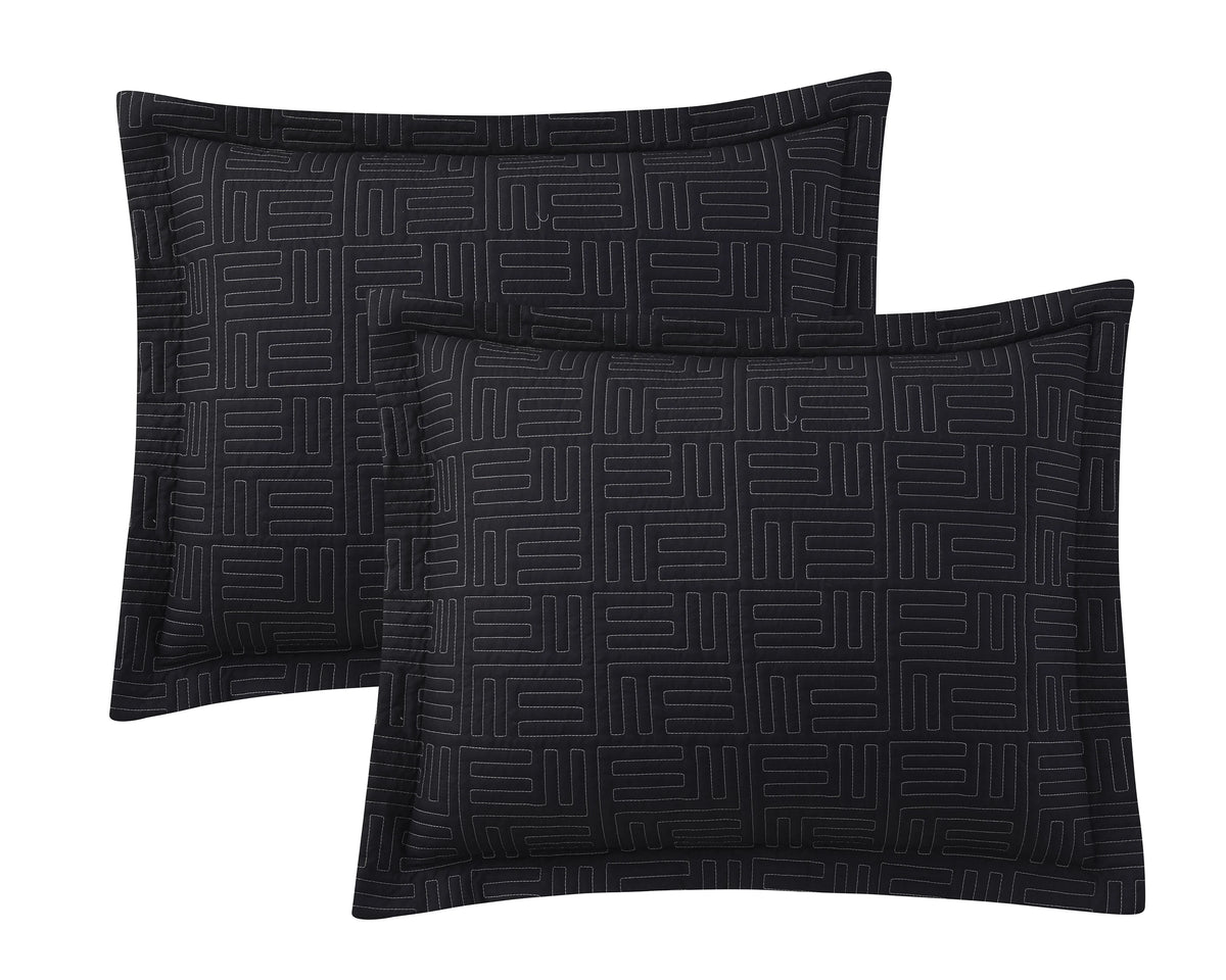 Black 7 Piece Queen Quilt Set with Sheets E214318