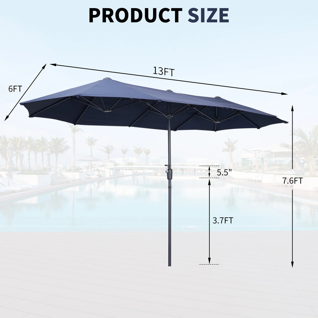 13 FT Patio Umbrella with Easy Crank, Dark Blue N485