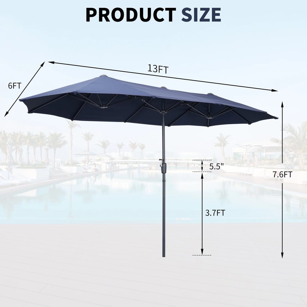 13 FT Patio Umbrella with Easy Crank, Dark Blue N485