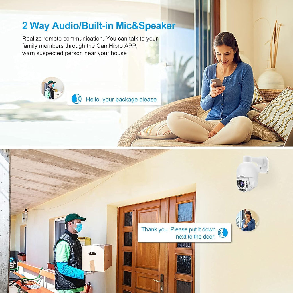 Outdoor PTZ POE Security Camera, HD 5MP Auto Tracking IP Camera with 5X Optical Zoom, IR Night Vision Motion/Human Detection Built in Mic&Speaker IP66 Waterproof P2674