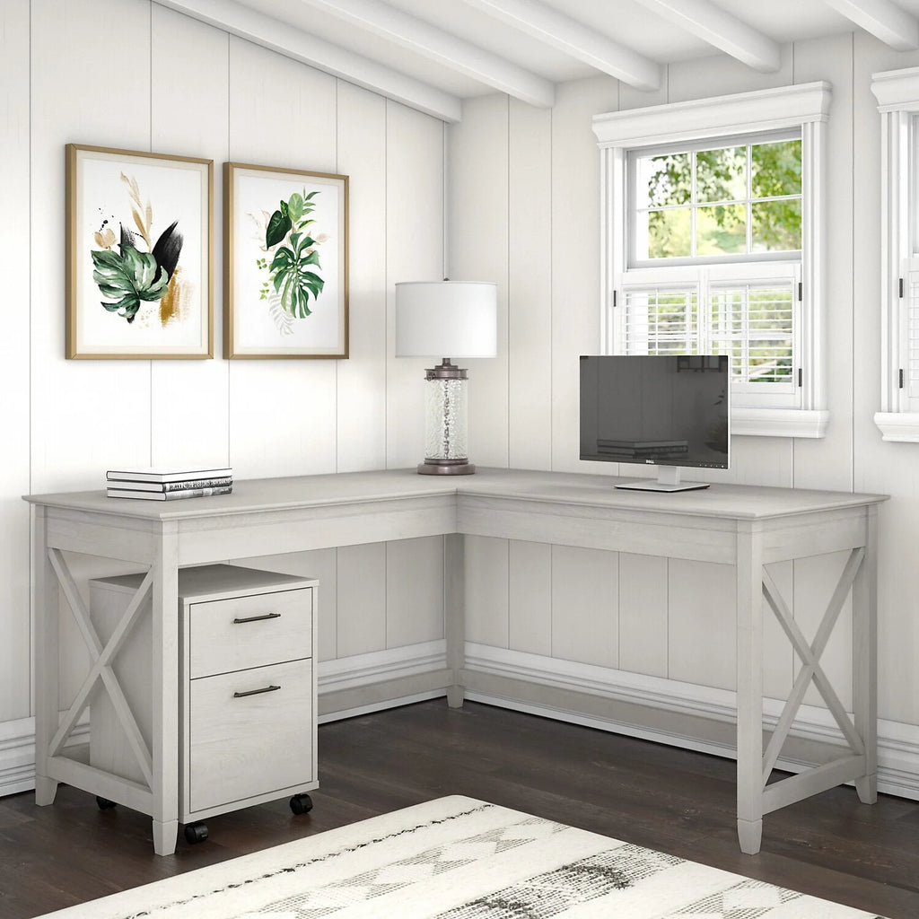 60W L Shaped Desk With 2 Drawer Mobile File Cabinet S624904