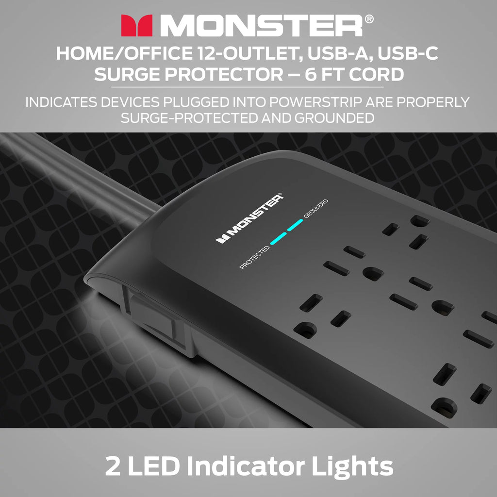 Black Power Strip and Tower Surge Protector with 4050 Joule Rating C739204