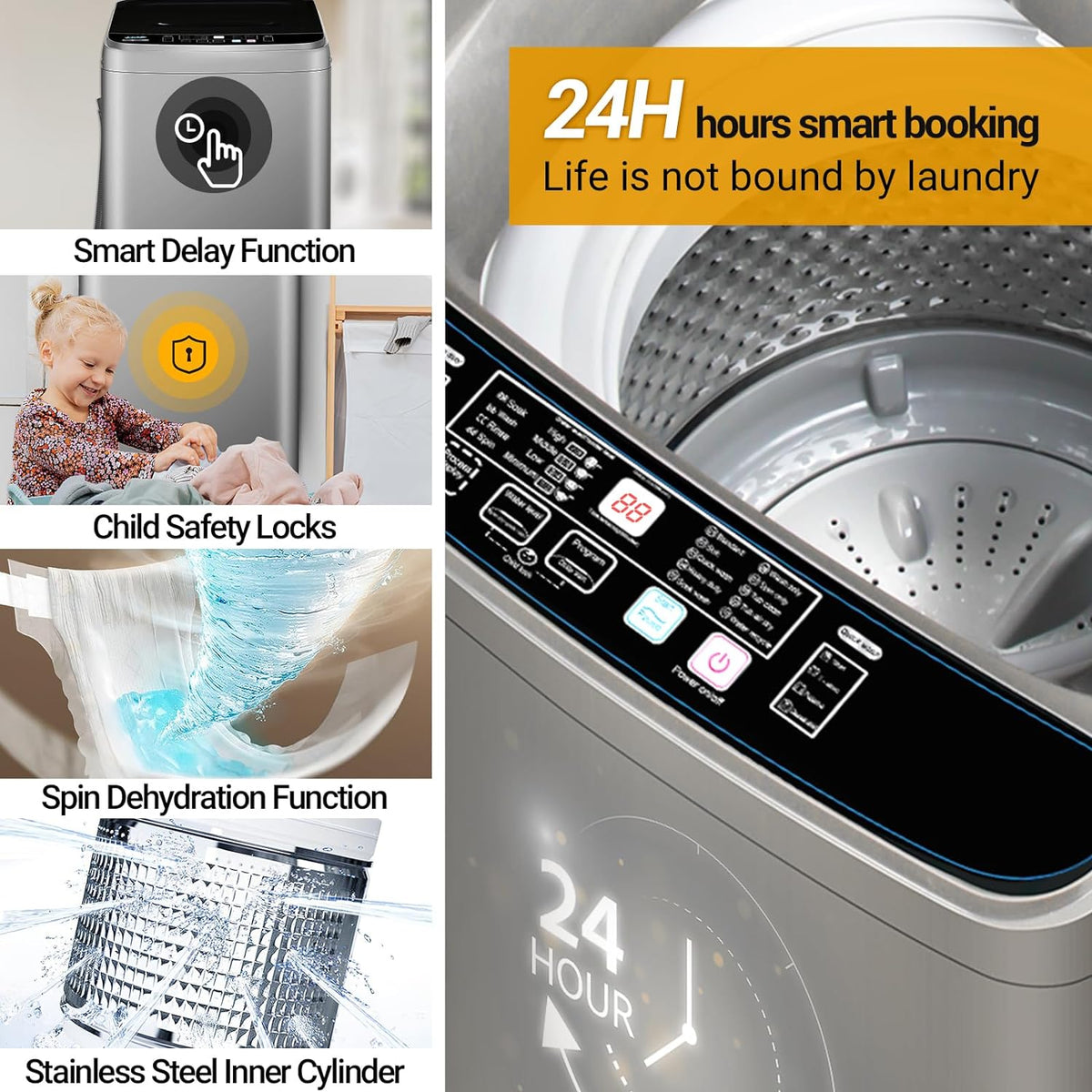 Grey Portable Compact Washing Machine with Led Display F869