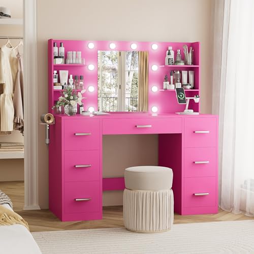 Pure White Vanity Desk with Mirror and 7 Drawers O9028