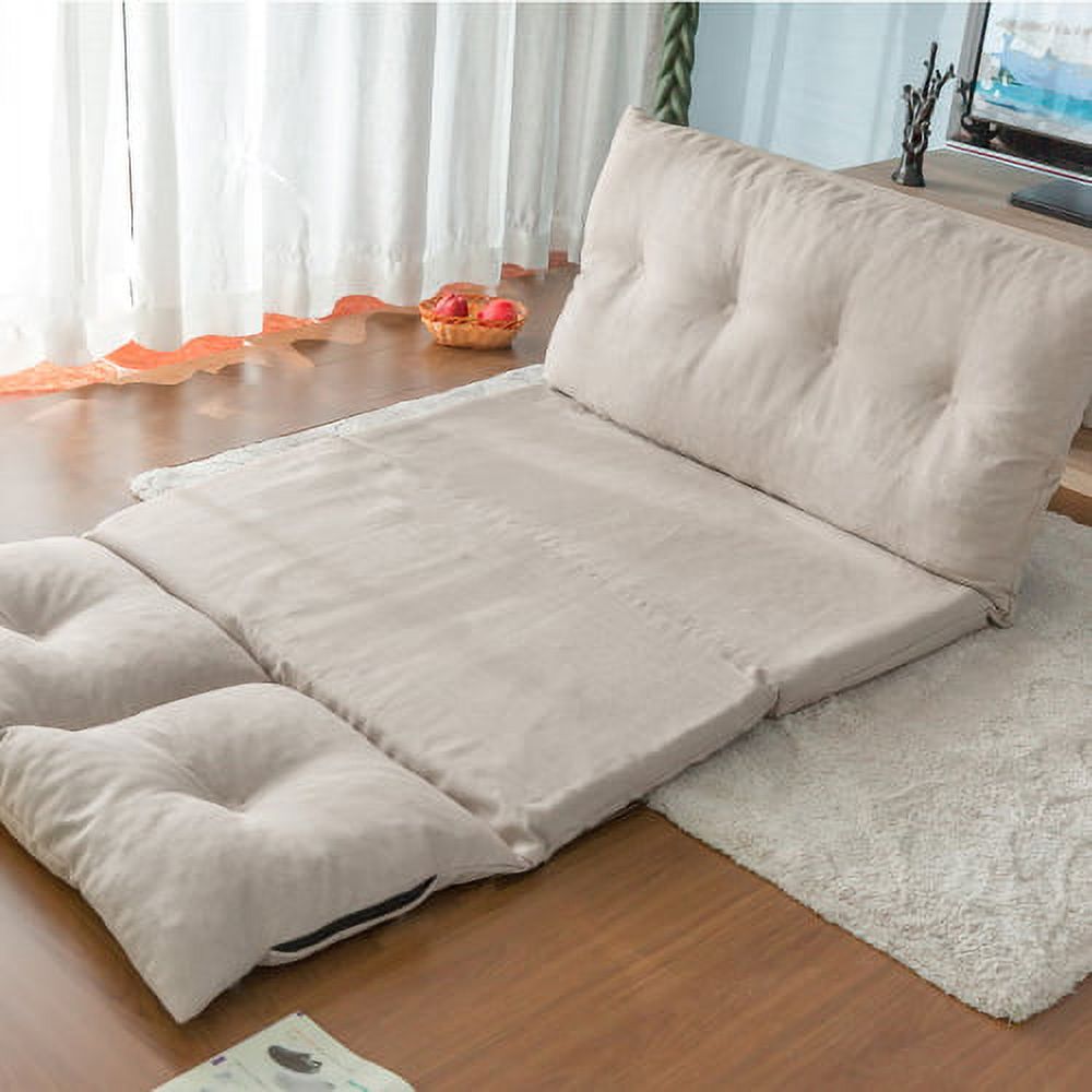 Beige Fabric Folding Chaise Lounge Sofa Floor Couch W45529
