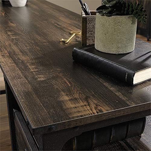 L Shape Corner Desk in Rustic Carbon Oak and Black B2200