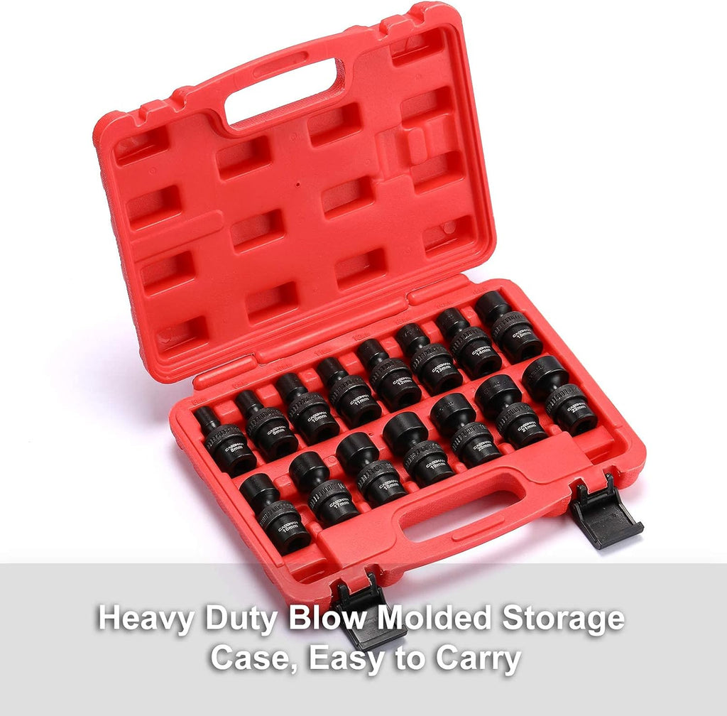 15 PCS 3/8 Drive Shallow Universal Impact Socket Set, 6 Point, Metric, 8-22mm R7555