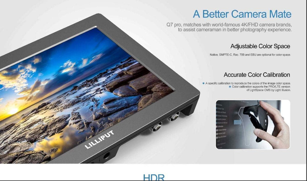 7 Q7 Pro Field Monitor 1920x1200 Metal with HDR 3D-LUT SDI/HDMI Cross Conversion Waveform Peaking Precise Color Calibration Gamma Adjustment + Pisen LP-E6 Battery P2623
