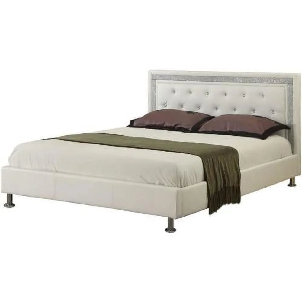 White Faux Leather Platform Bed Queen P372