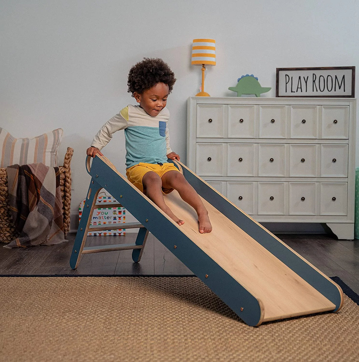 Blue Wooden Folding Kids Slip and Slide Playset Y2019