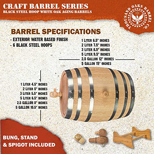 2 Liter Oak Aging Barrel with Wood Stand, Bung & Spigot M96083