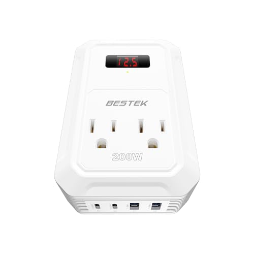200W Car Power Inverter DC 12V to 110V AC Converter with 2 USB-C and 2 USB-QC LCD Screen Dual AC Adapter B630192