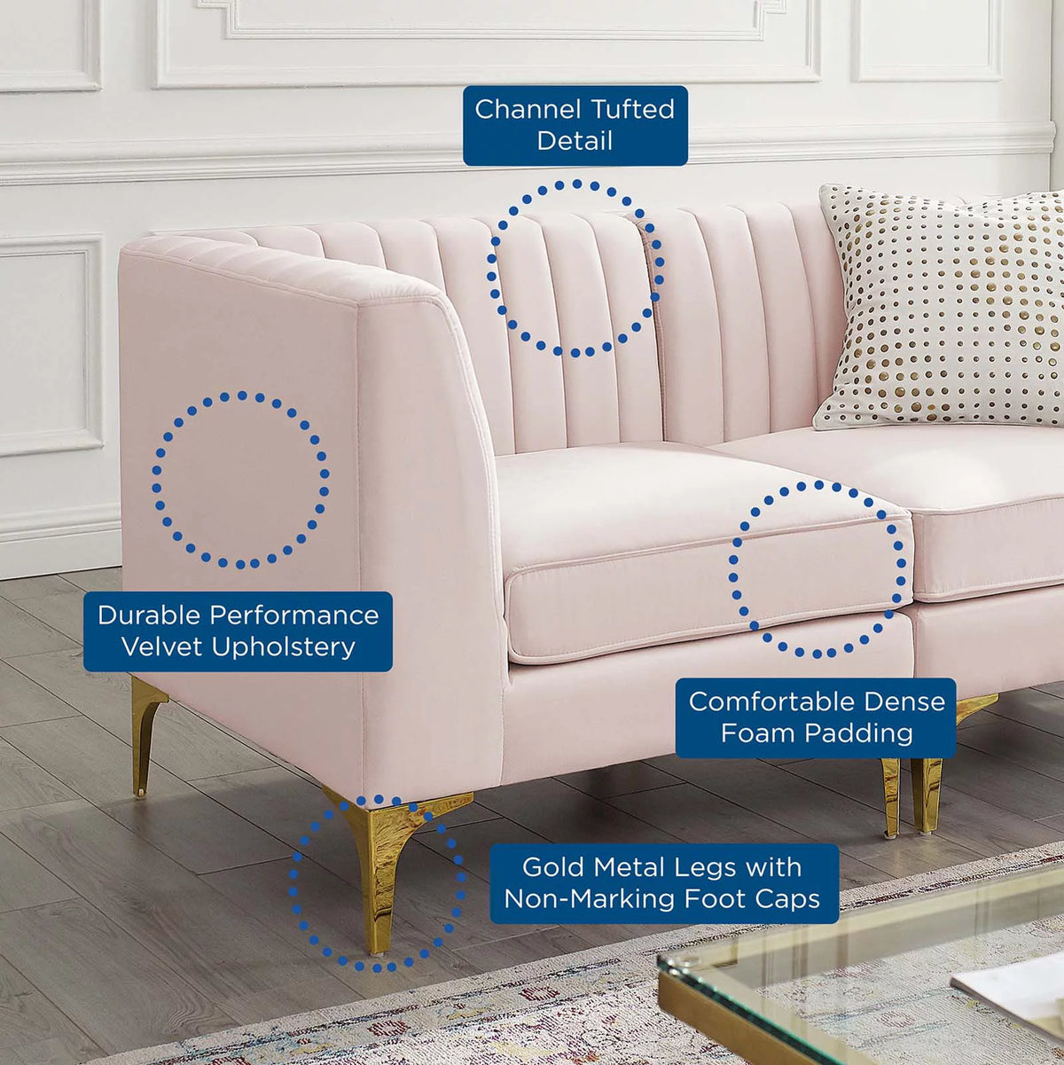 Pink Velvet 6-Piece Sectional Sofa P56804