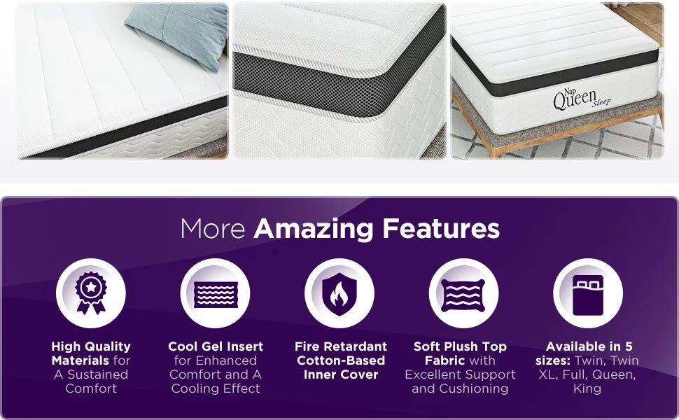8 Inch Hybrid Memory Foam and Coils Mattress, Queen Size N372628
