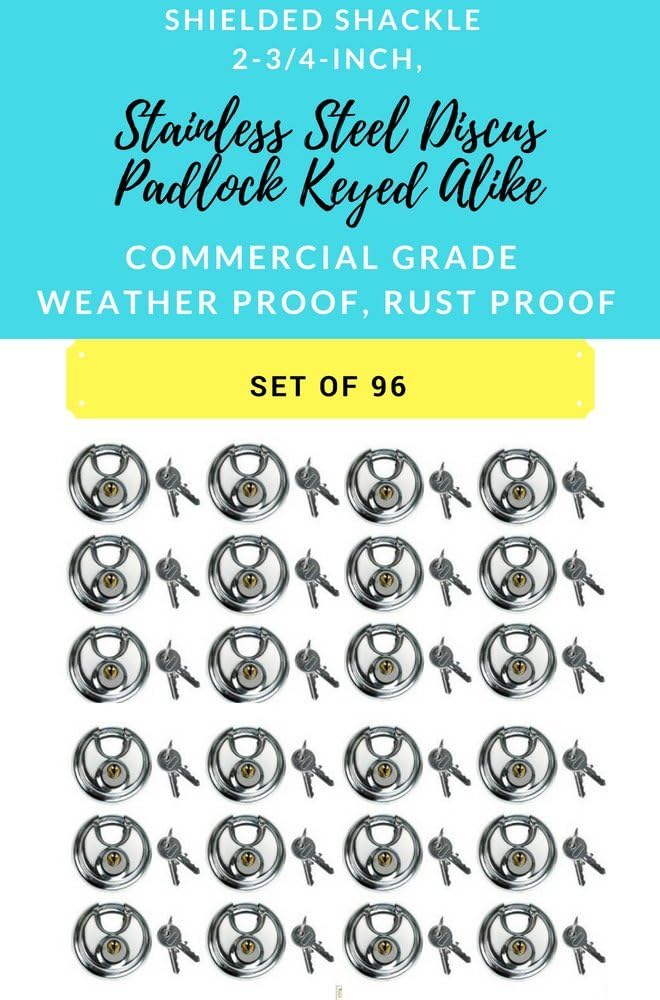 Set of 96 Round Disc Padlocks Keyed Alike 70mm Stainless Steel R41558