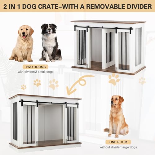 Black 72''W*24''D*35''H Wooden Dog Crate with Room Divider & 3 Drawer Double Doors W722993