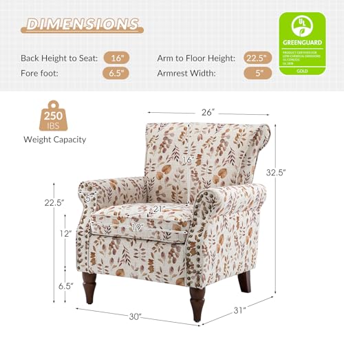 Blue Floral Pattern Upholstered Accent Chair with Wood Legs B36056