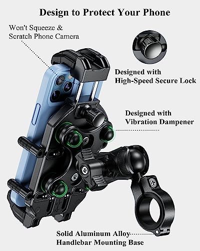 Motorcycle Phone Holder with Vibration Dampener & High-Speed Secure Lock for 5.4''-7.2'' Smartphones C4558