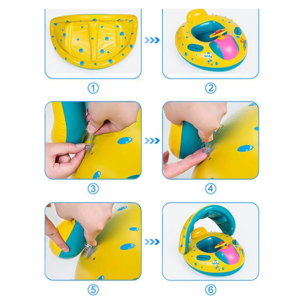Inflatable Swimming Ring Baby Pool Float with Canopy Sunshade Roof T178