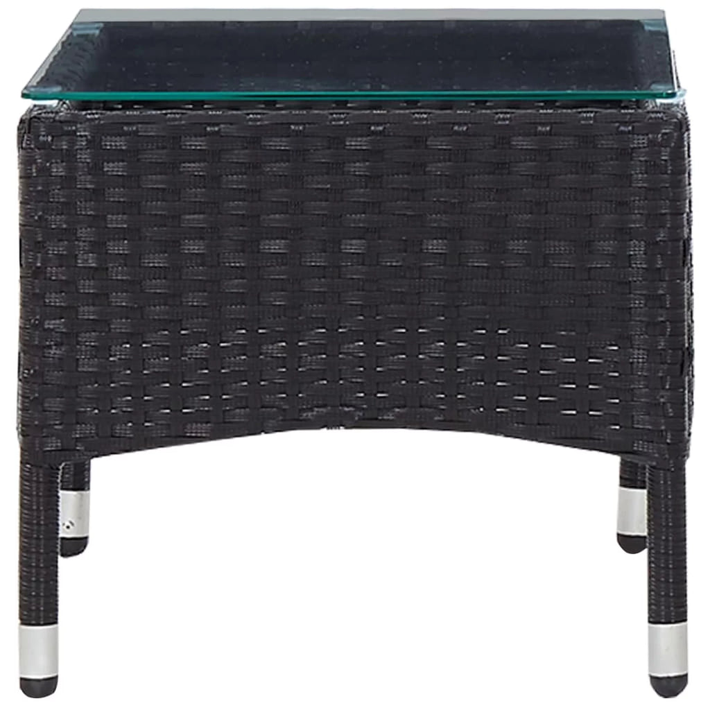 Black Poly Rattan Glass Tabletop Side Table B835