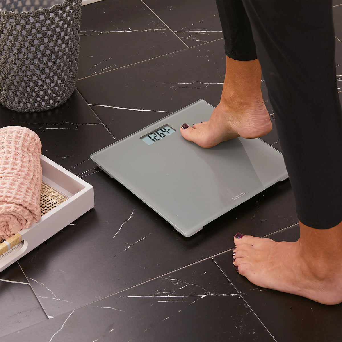 Gray Glass Digital Bathroom Scale 350lb Capacity O48415