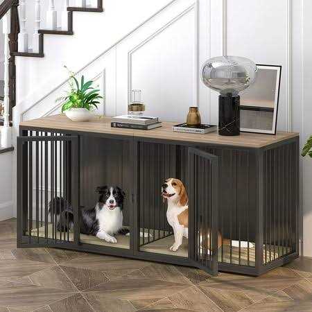 Large Wooden Dog Crate Furniture with Double Doors L648