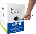 Cat5e Shielded Plenum 1000ft Blue 24AWG Solid Bare Copper Ethernet Cable C14158