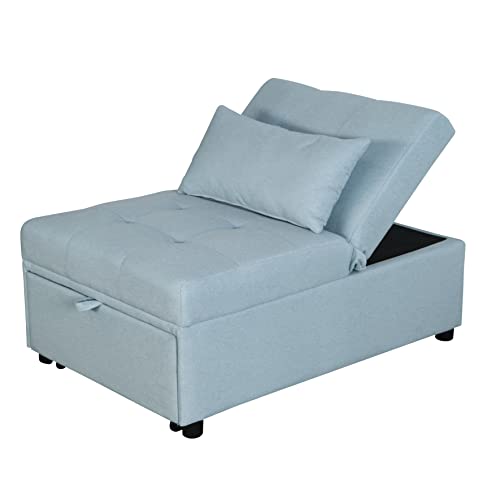 Green Sleeper Chair Sofa Bed with Adjustable Backrest and Lumbar Pillow V3548