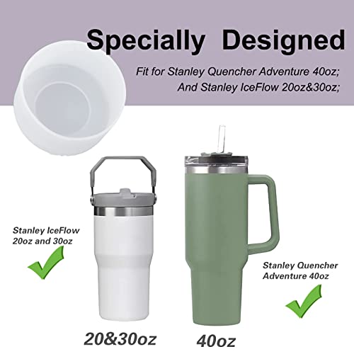 2Pcs Silicone Boot for Stanley 40 oz Quencher Tumbler & Stanley IceFlow 20oz 30oz, Protective Water Bottle Bottom Sleeve Cover (white) P64619