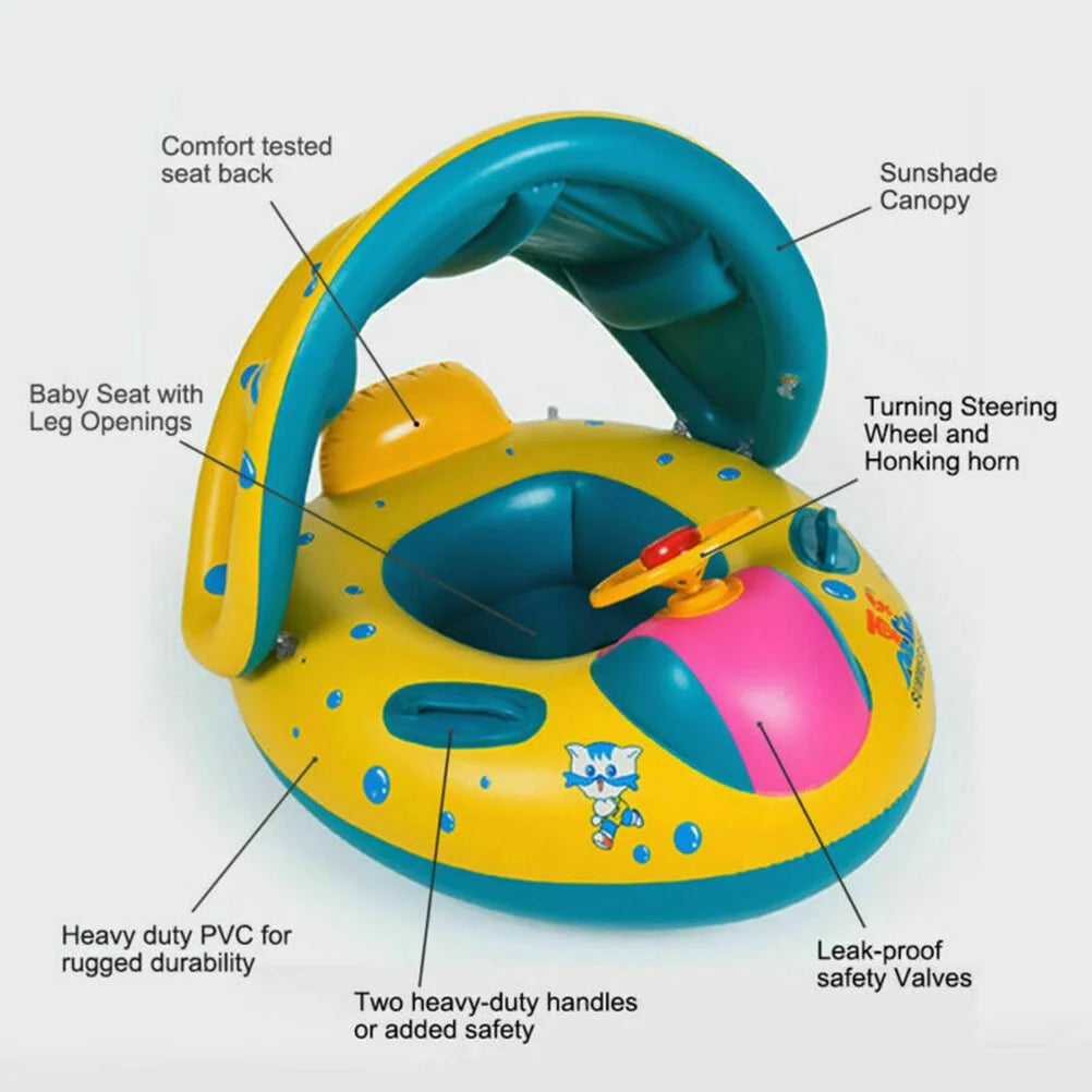 Inflatable Swimming Ring Baby Pool Float with Canopy Sunshade Roof T178