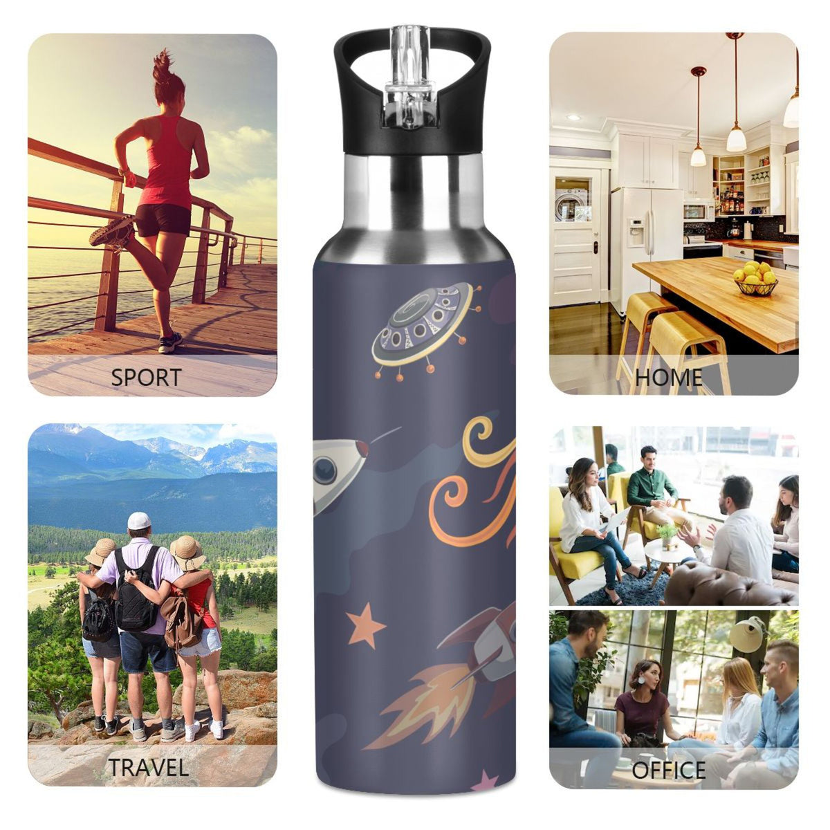 Stainless Steel Insulated Thermos Vacuum Flask Water Bottle with Straw Lid Q677
