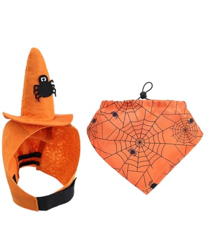 Dog Halloween Costumes 2Pcs Set Witch Hat and Bandana Black U5195