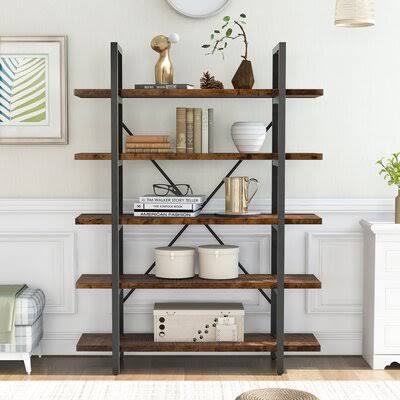 Distressed Brown Metal Standard Bookcase D948858