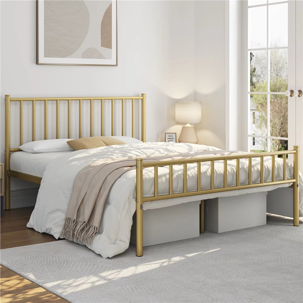 Queen Metal Bed Frame with Spindle Headboard and Footboard J932023