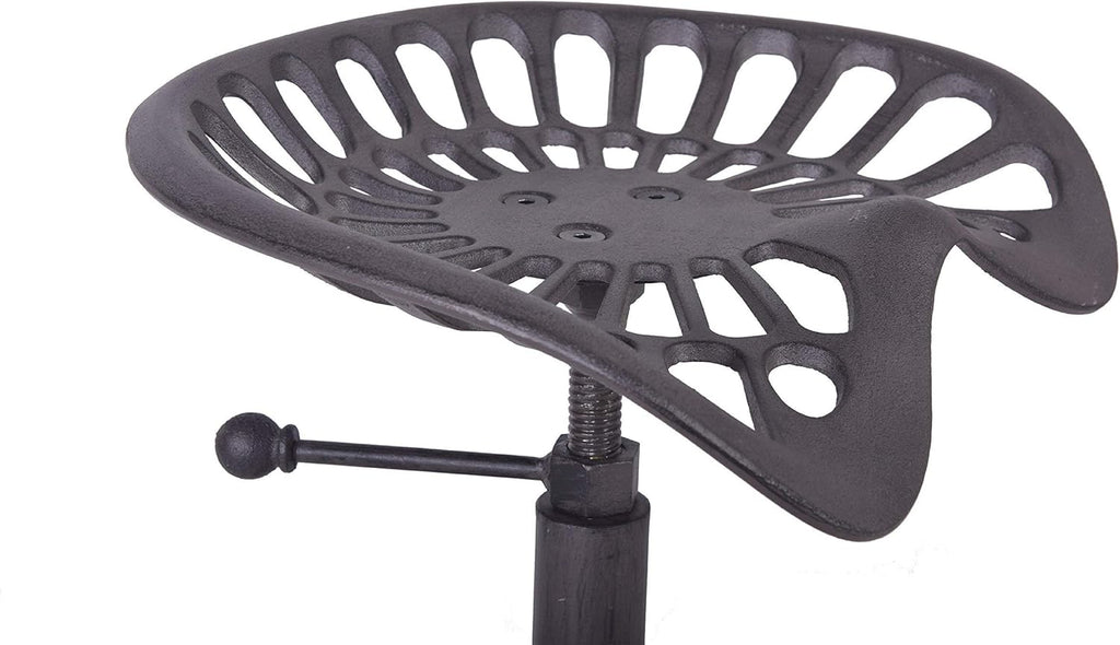 Industrial Bar Stool with Cast Iron Tractor Seat, Adjustable Counter Height Swivel Metal Stool F65033