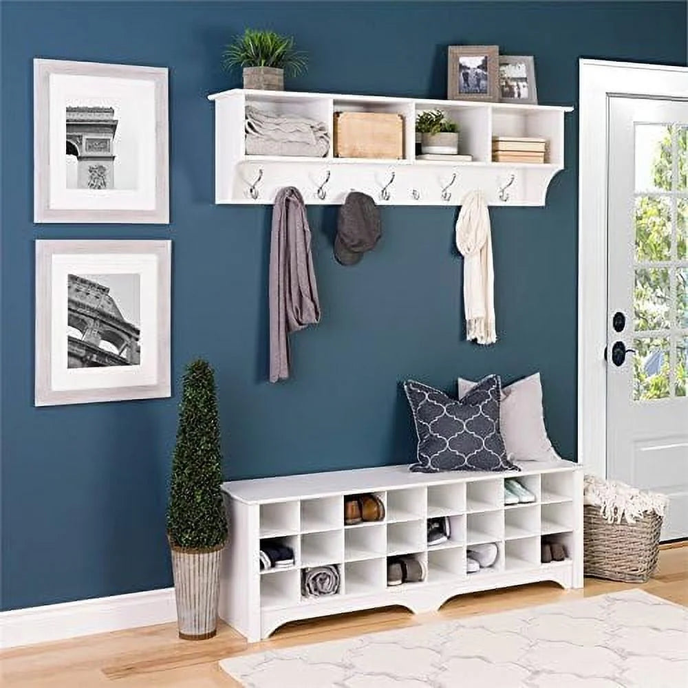 White 24-Pair Shoe Cubby Bench V650026
