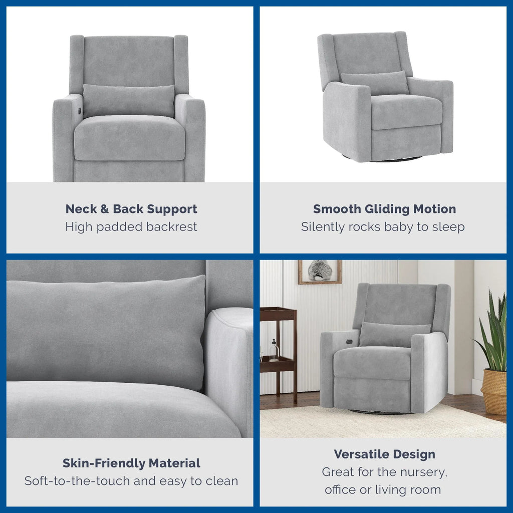 Gray Velvet Swivel Glider Recliner with USB Ports T655