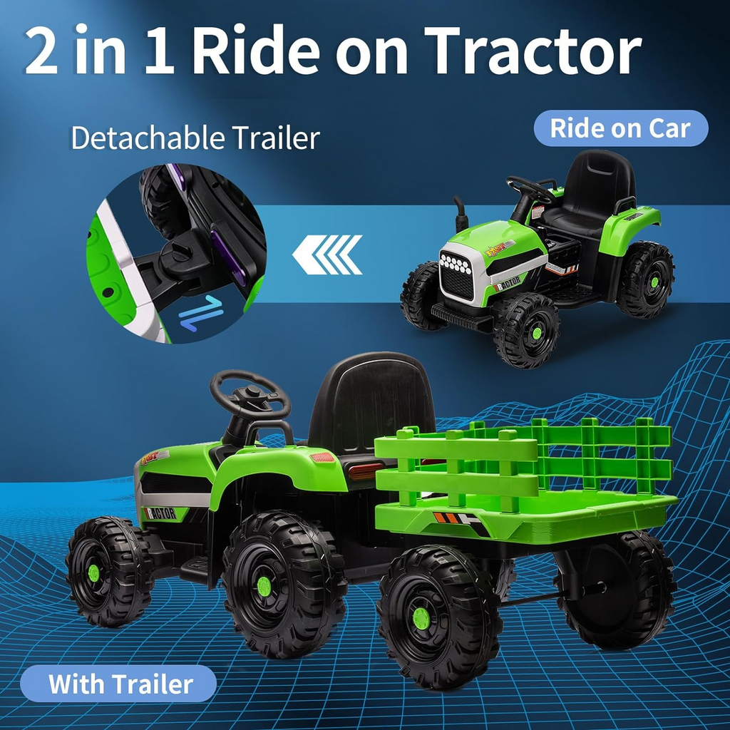 Green 12V 7AH Electric Tractor Ride on Car with Trailer P36047
