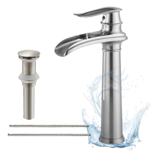 Brushed Nickel Waterfall Vessel Sink Faucet with Pop Up Drain O782219
