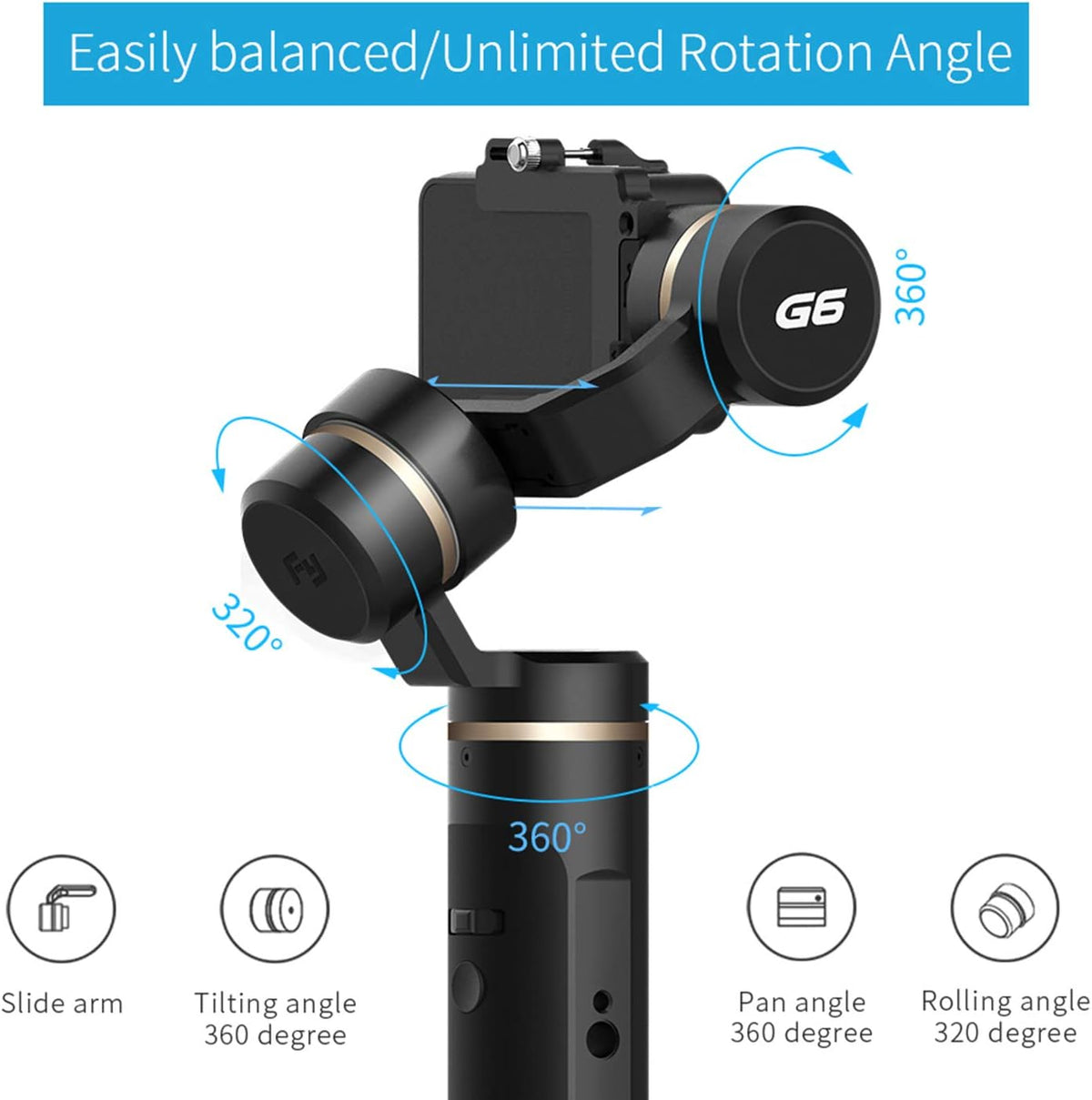 3-Axis Gimbal Stabilizer Telescoping Handheld for Action Camera with Mini Tripod N13019