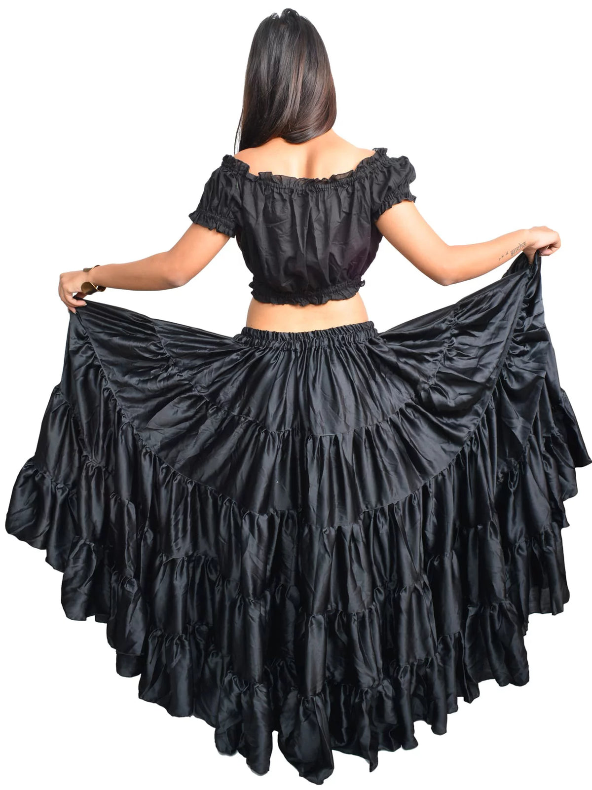 Women's Satin Flamenco Dance Skirt Black T31660