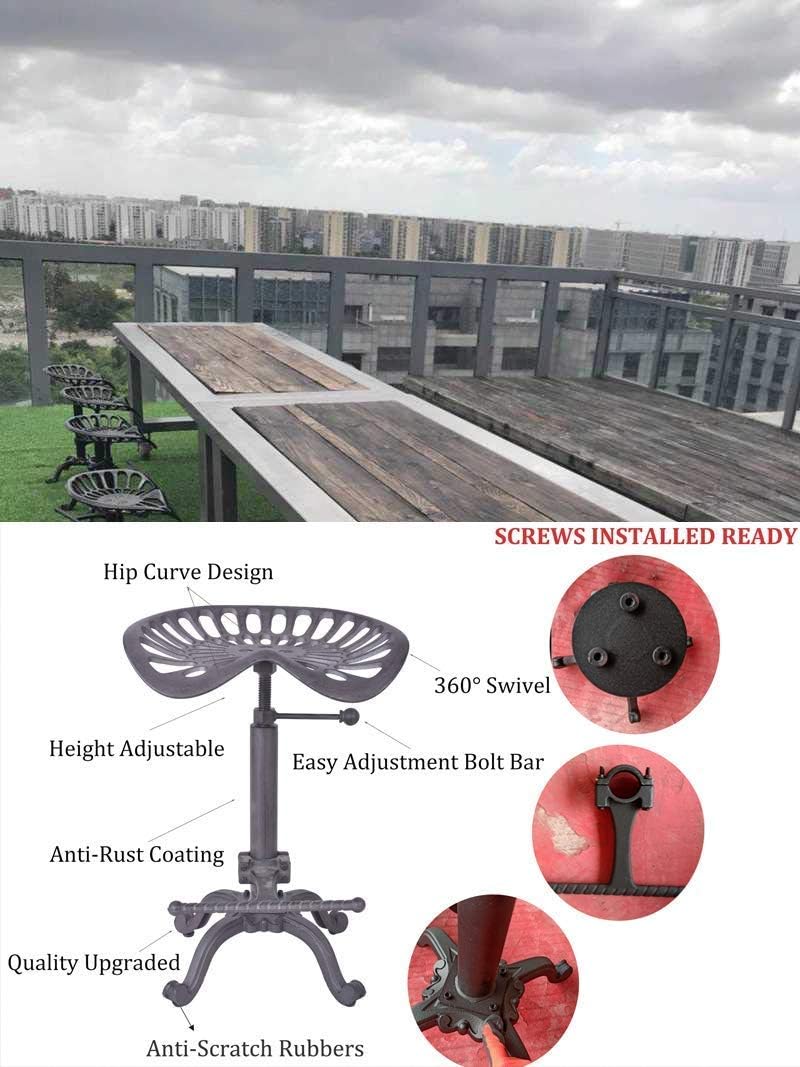 Industrial Bar Stool with Cast Iron Tractor Seat, Adjustable Counter Height Swivel Metal Stool F65033