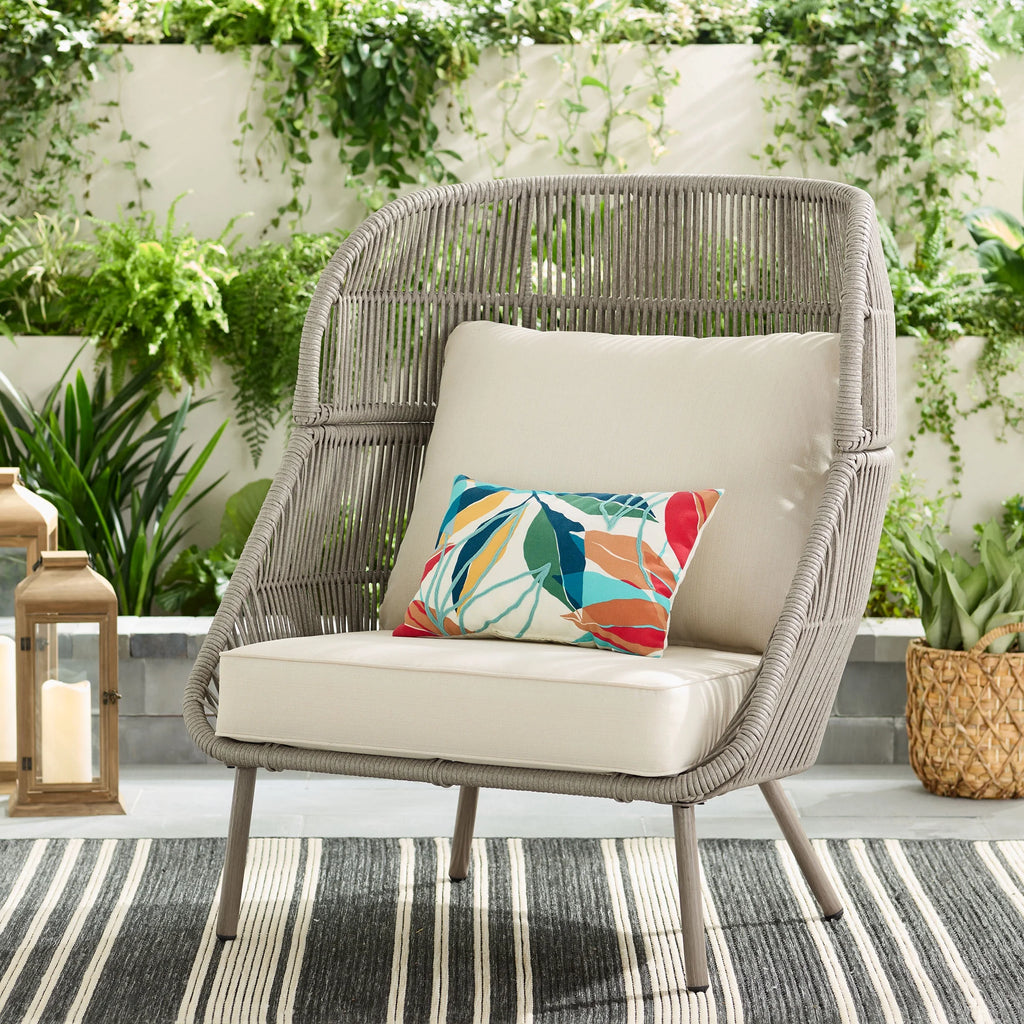 Beige Wicker Outdoor Accent Chair with Cushions R844